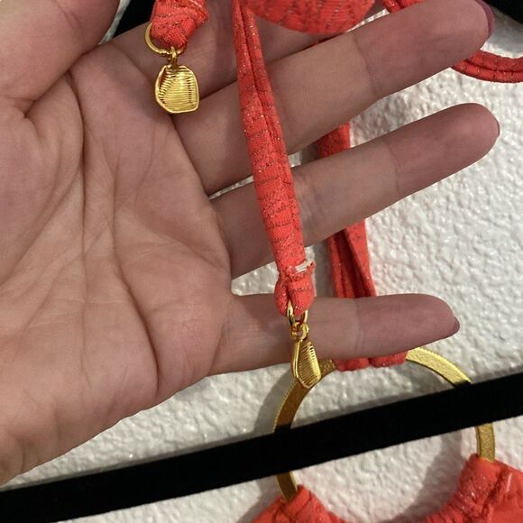 NWT-Trina Turk-Peach & gold- High Neck One Piece Swimsuit- side cut outs-Size 12 - Picture 16 of 16